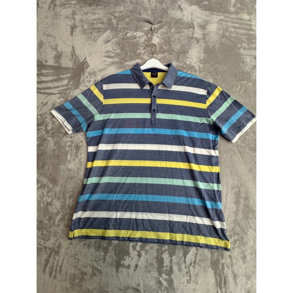 Paul & Shark Yachting Mens XL Polo Striped Blue Yellow Cotton Made in Italy